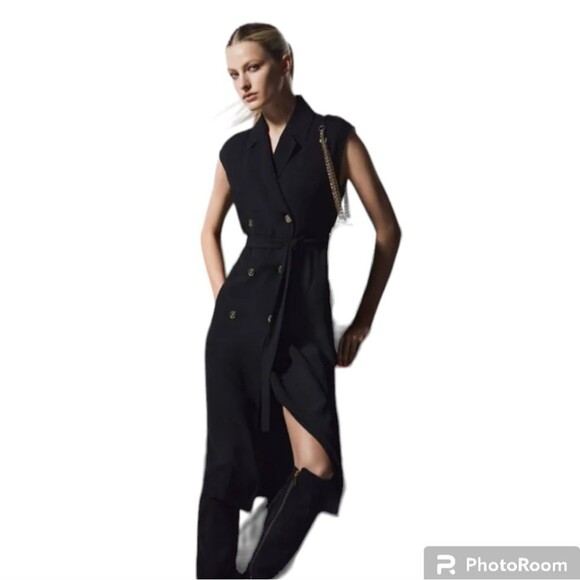 Michael Kors Women's Button Front Belted Dress Black Size Small - Picture 5 of 7